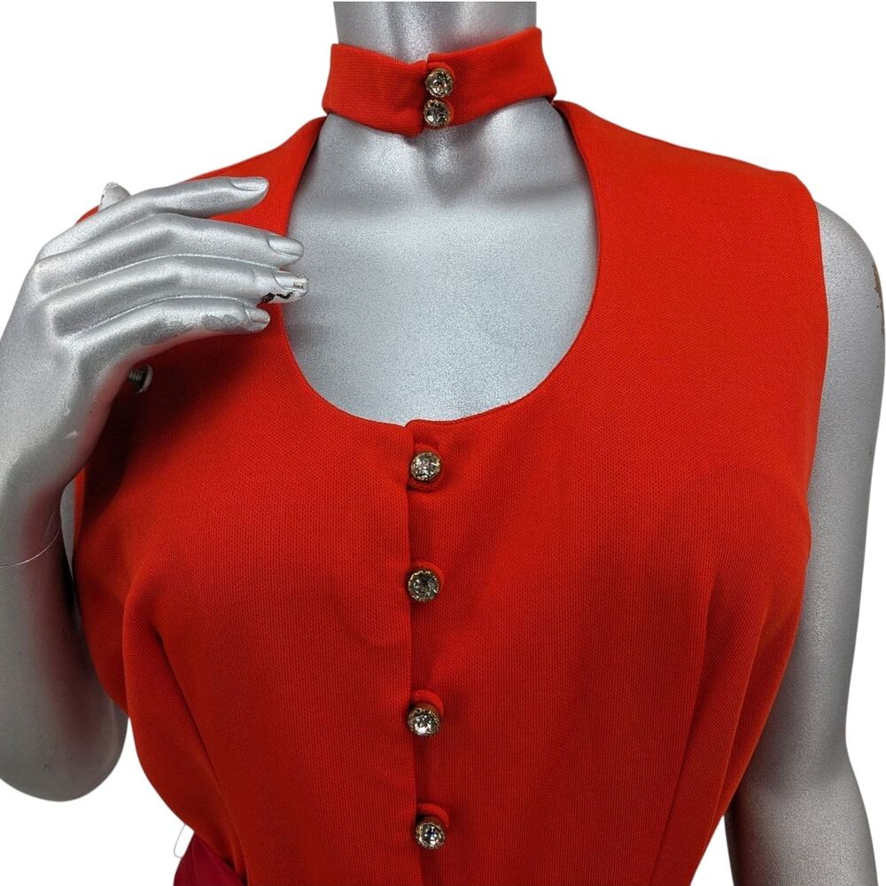 SALE Mod Vintage 60s STEPHEN O'GRADY Maxi DRESS Choker Collar Rhinestone Buttons